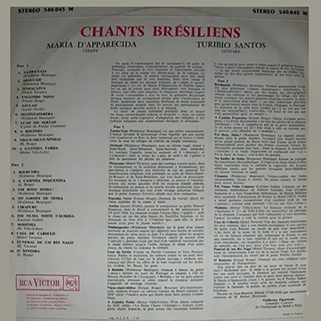 photo du verso du disque de Chants brésiliens